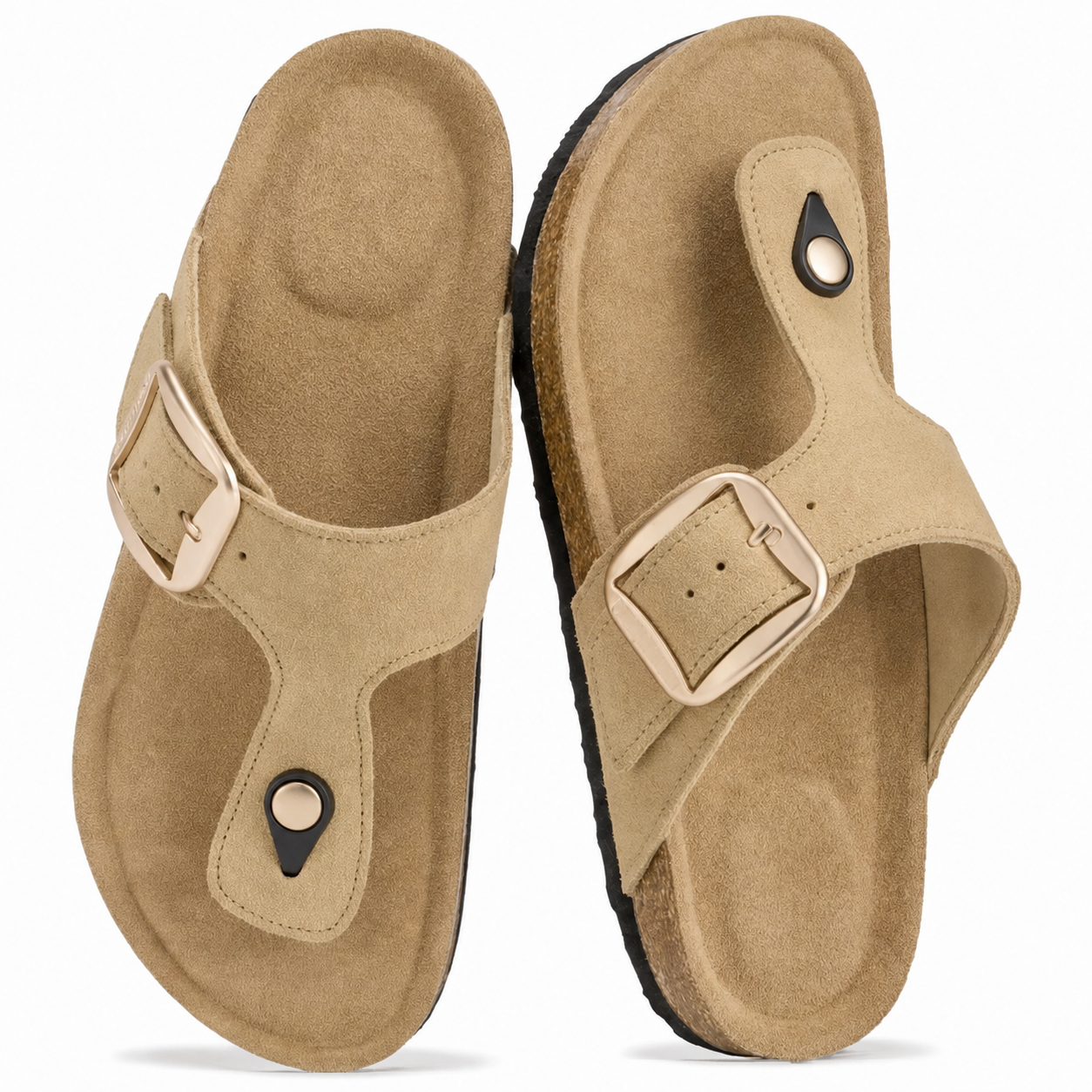 Casual Buckle Slide Sandals with Cushioned Insole and Non Slip Sole for Women