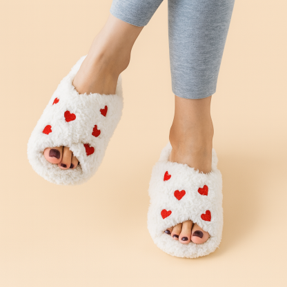 Women Fuzzy Memory Foam Cross Band Cozy Slipper