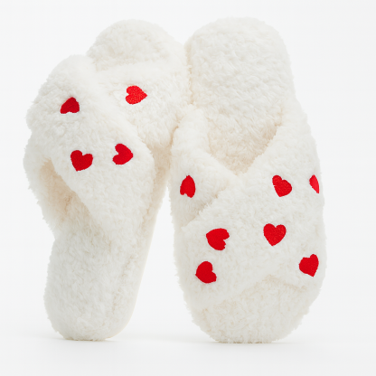 Women Fuzzy Memory Foam Cross Band Cozy Slipper