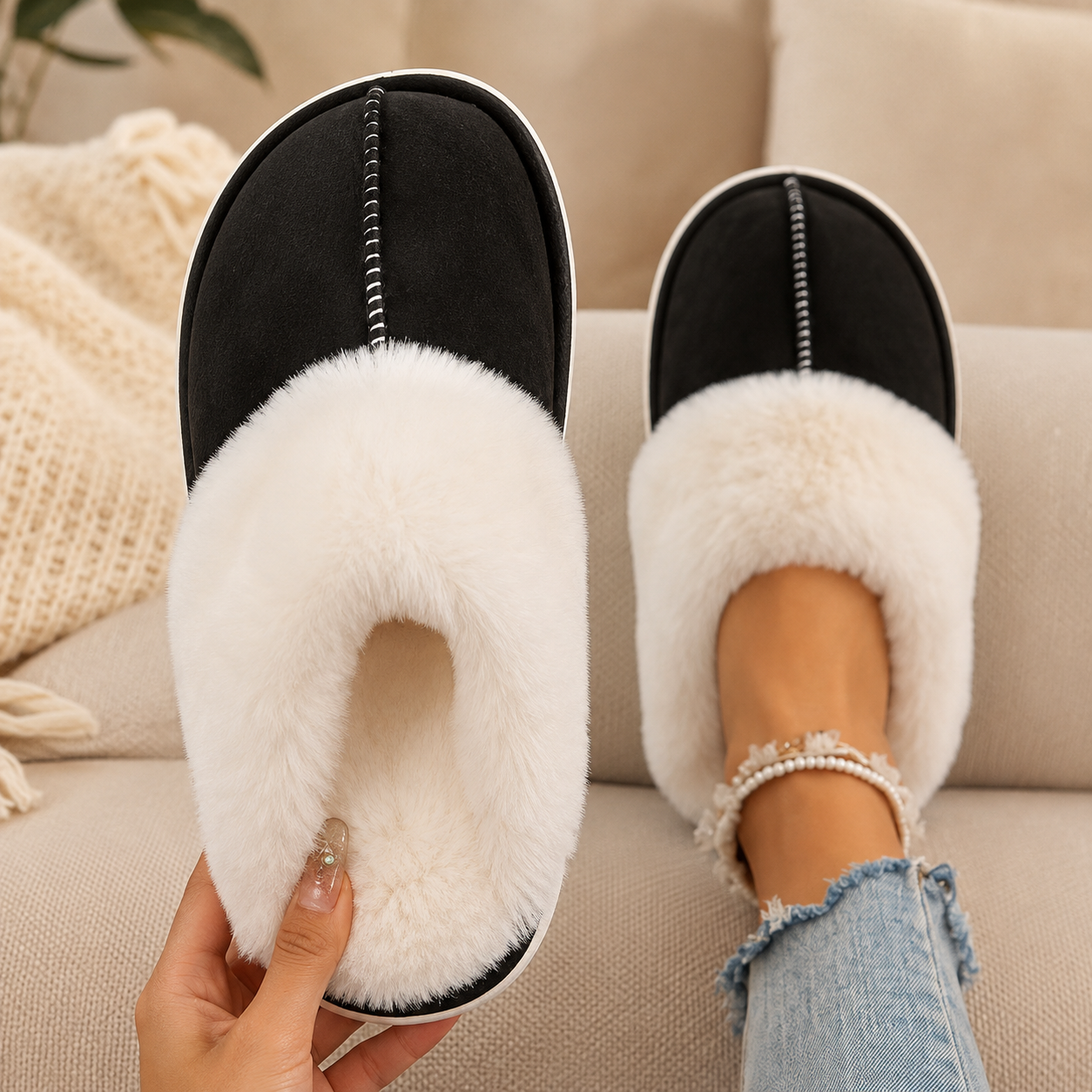 Casual Cozy Slip On Moccasin Slippers For Women