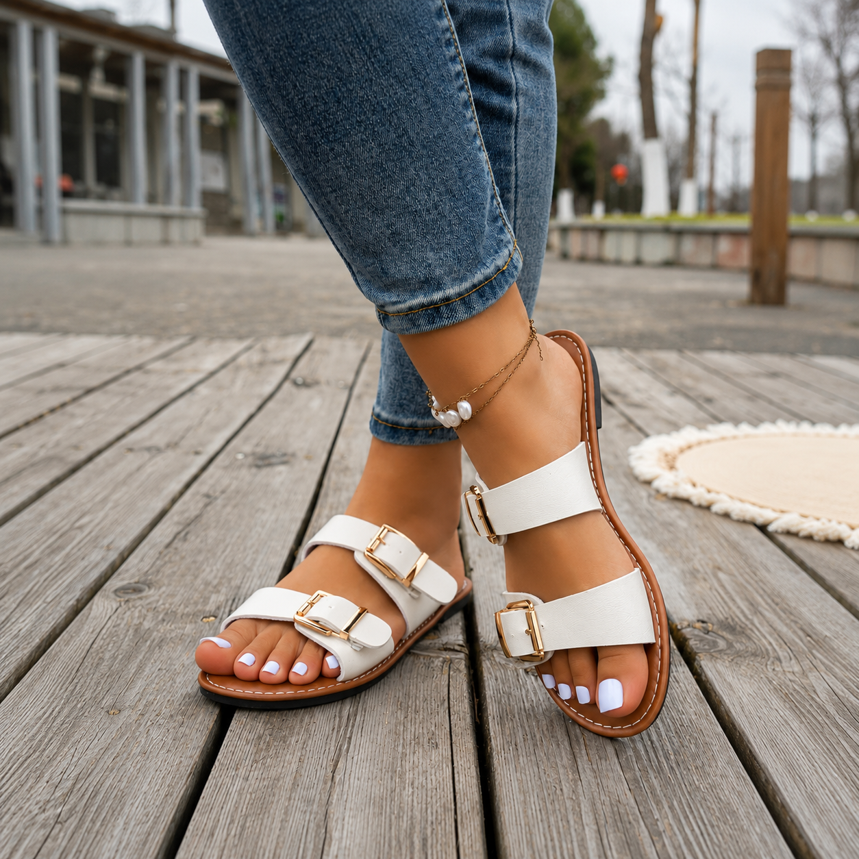 Retro Summer Beach Fashion Buckle Flat Sandals For Women