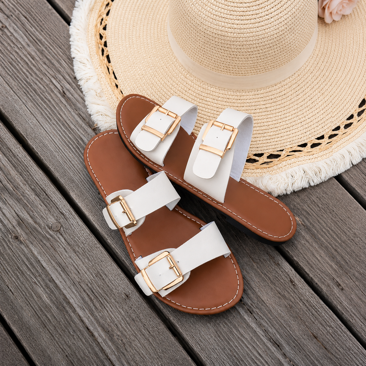 Retro Summer Beach Fashion Buckle Flat Sandals For Women