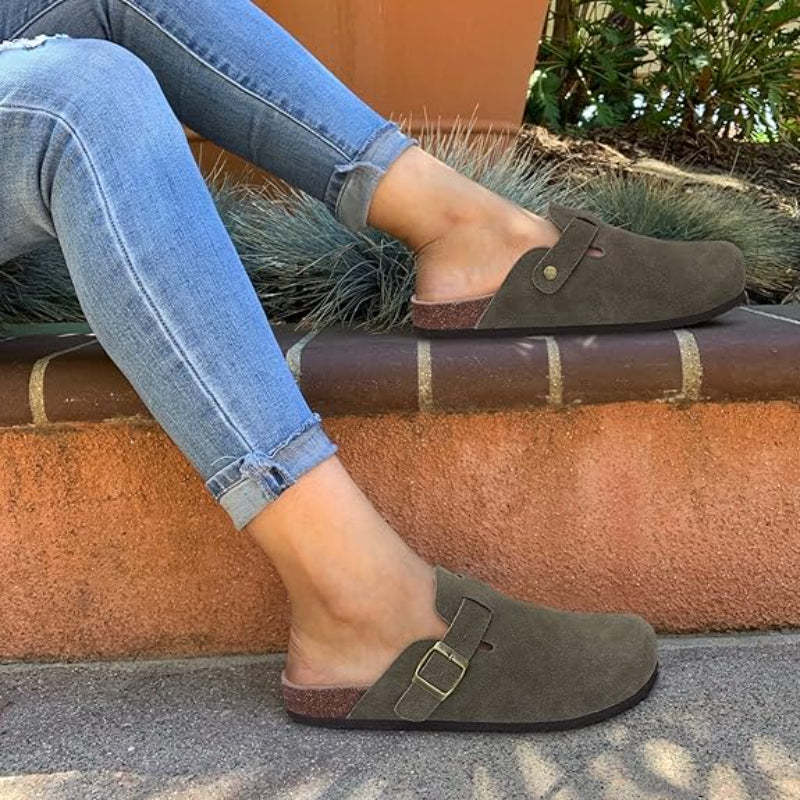 Slip On Suede Clogs With Buckle Closure - Comfy Platform Shoes