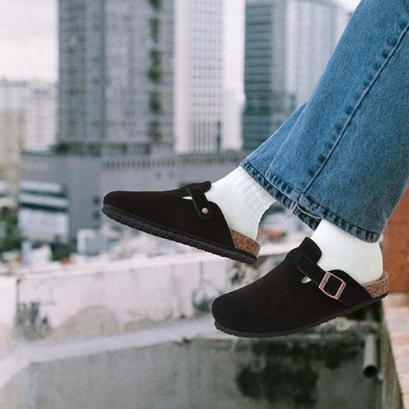 Slip On Suede Clogs With Buckle Closure - Comfy Platform Shoes