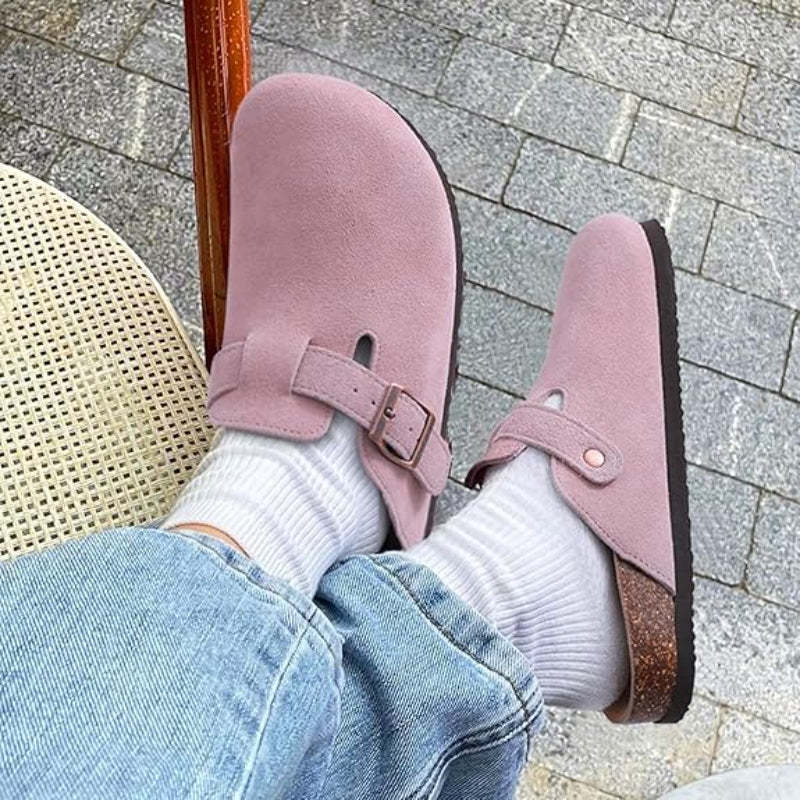 Slip On Suede Clogs With Buckle Closure - Comfy Platform Shoes