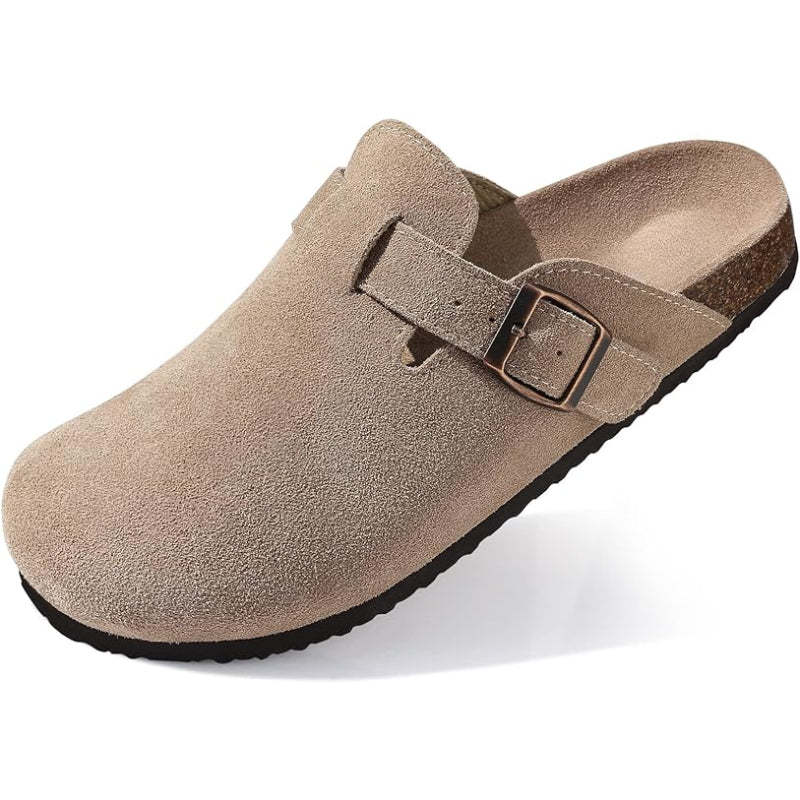 Slip On Suede Clogs With Buckle Closure - Comfy Platform Shoes