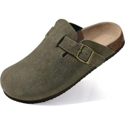 Slip On Suede Clogs With Buckle Closure - Comfy Platform Shoes