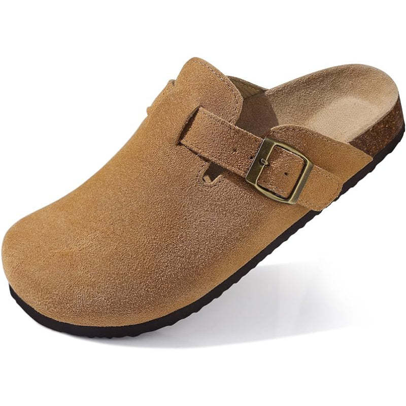 Slip On Suede Clogs With Buckle Closure - Comfy Platform Shoes