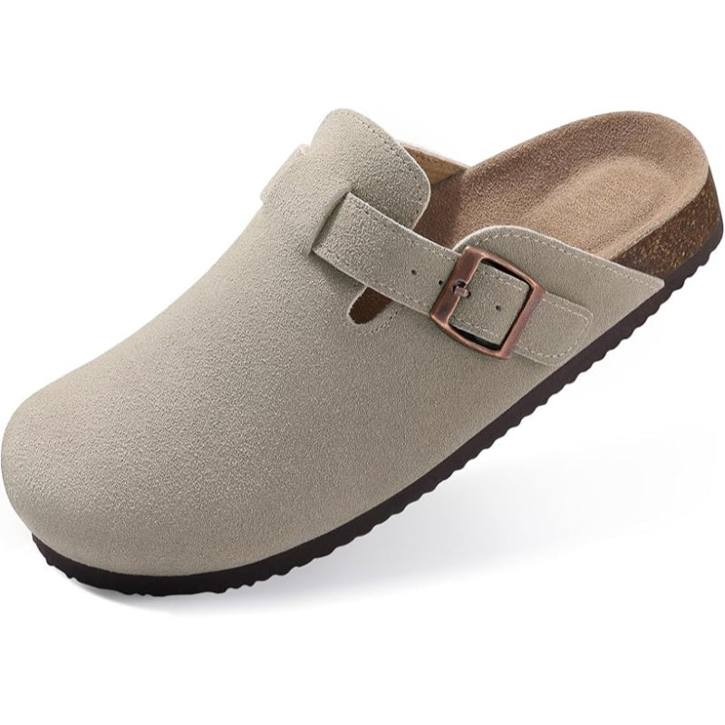 Slip On Suede Clogs With Buckle Closure - Comfy Platform Shoes