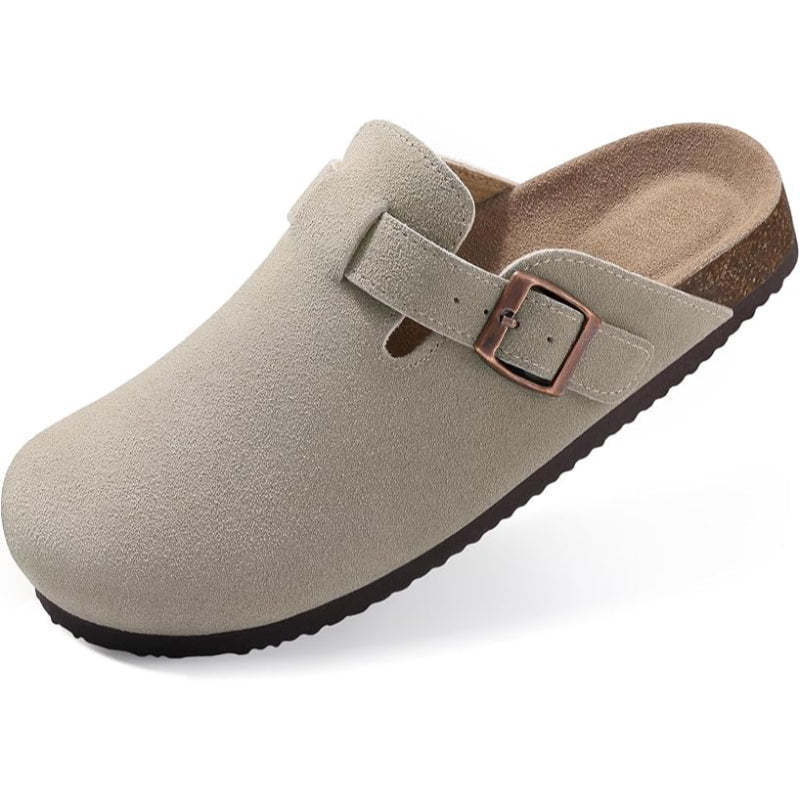 Slip On Suede Clogs With Buckle Closure - Comfy Platform Shoes