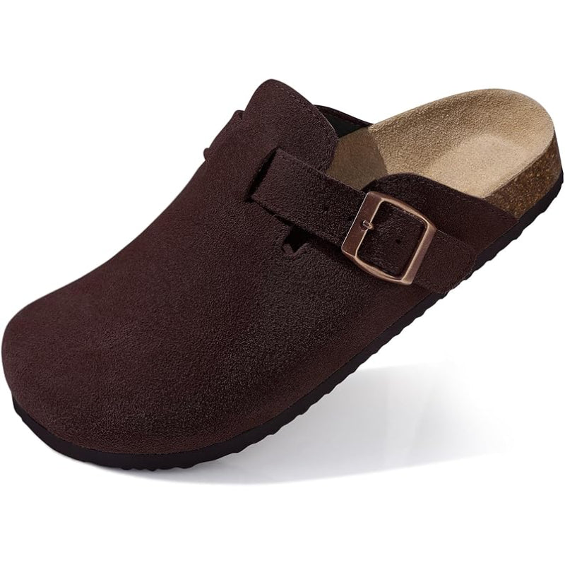 Slip On Suede Clogs With Buckle Closure - Comfy Platform Shoes