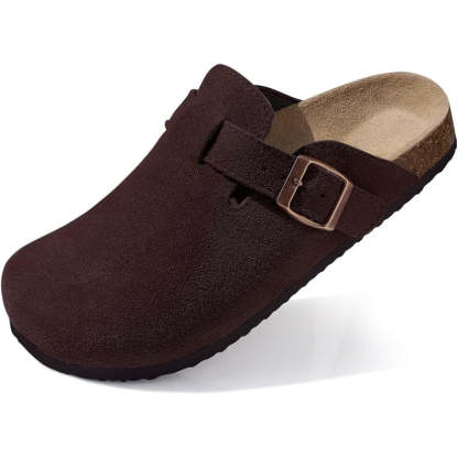 Slip On Suede Clogs With Buckle Closure - Comfy Platform Shoes