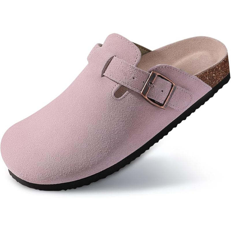Slip On Suede Clogs With Buckle Closure - Comfy Platform Shoes