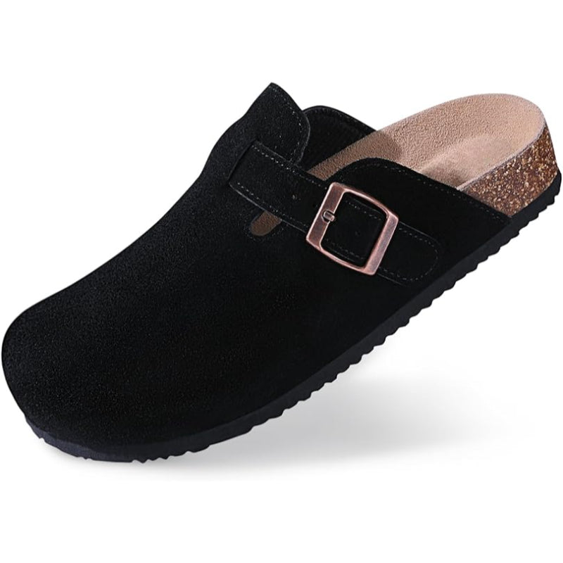 Slip On Suede Clogs With Buckle Closure - Comfy Platform Shoes