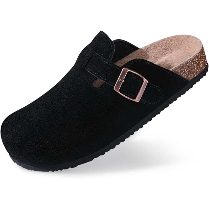 Slip On Suede Clogs With Buckle Closure - Comfy Platform Shoes