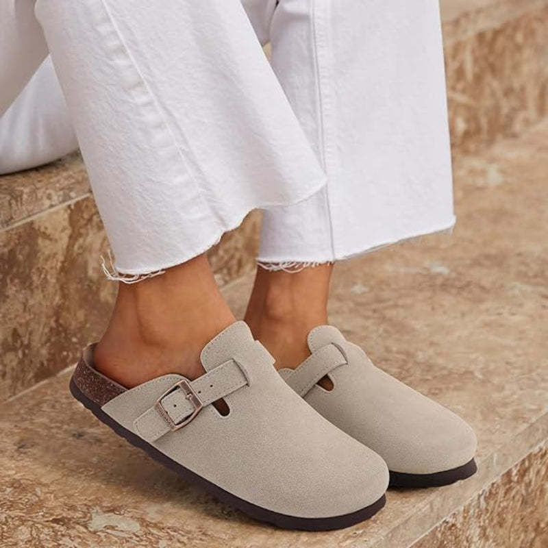 Slip On Suede Clogs With Buckle Closure - Comfy Platform Shoes