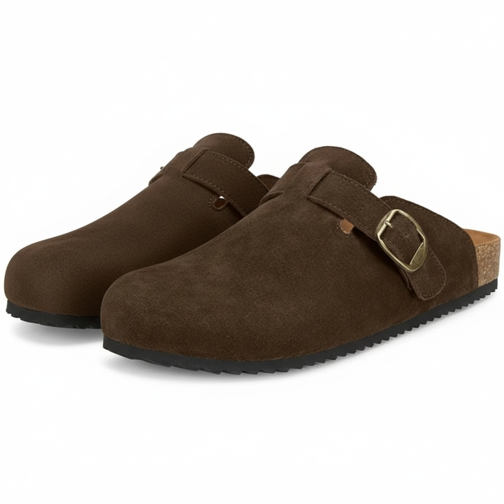 Unisex Suede Clogs Leather Mules with Cork Footbed