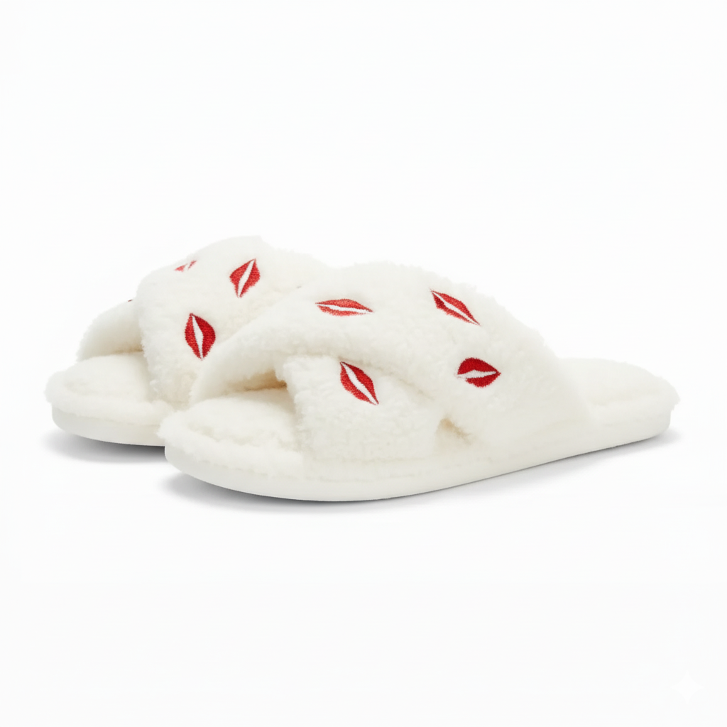 Women Fuzzy Memory Foam Cross Band Cozy Slipper