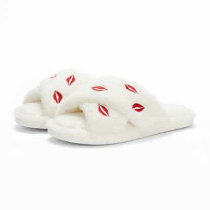 Women Fuzzy Memory Foam Cross Band Cozy Slipper