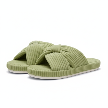 Women Memory Foam Corduroy Bow Crossband Slides