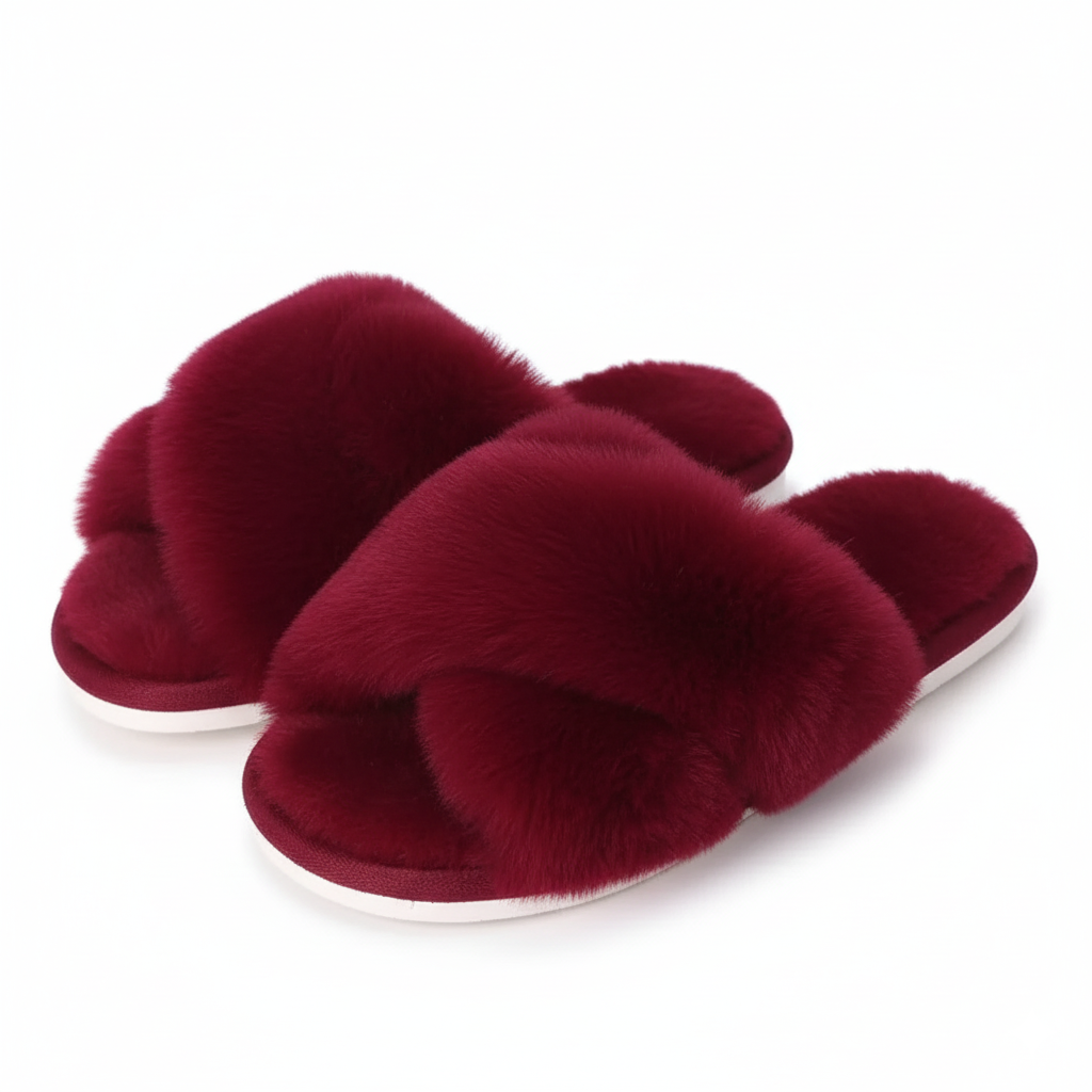 Fuzzy Cross Band Slippers