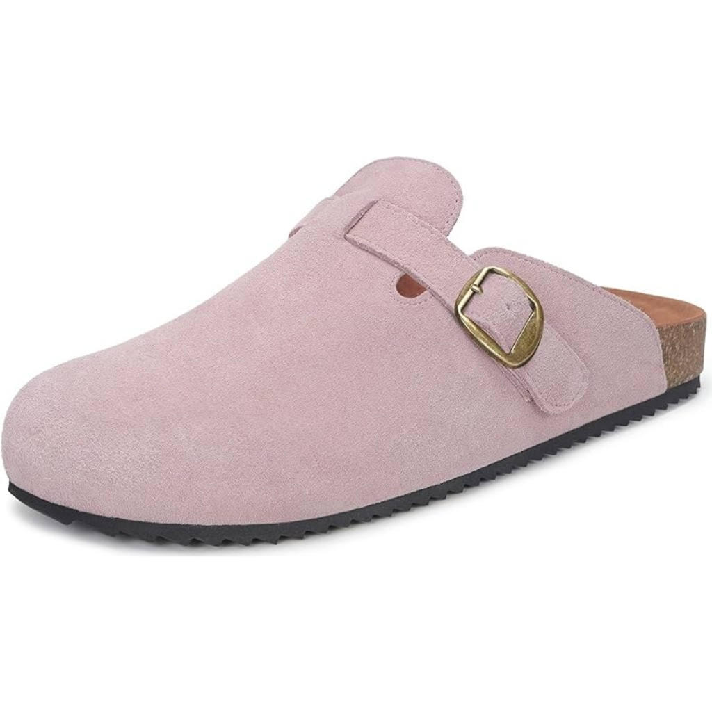 Unisex Suede Leather Clogs Cork Footbed Sandals with Arch Support