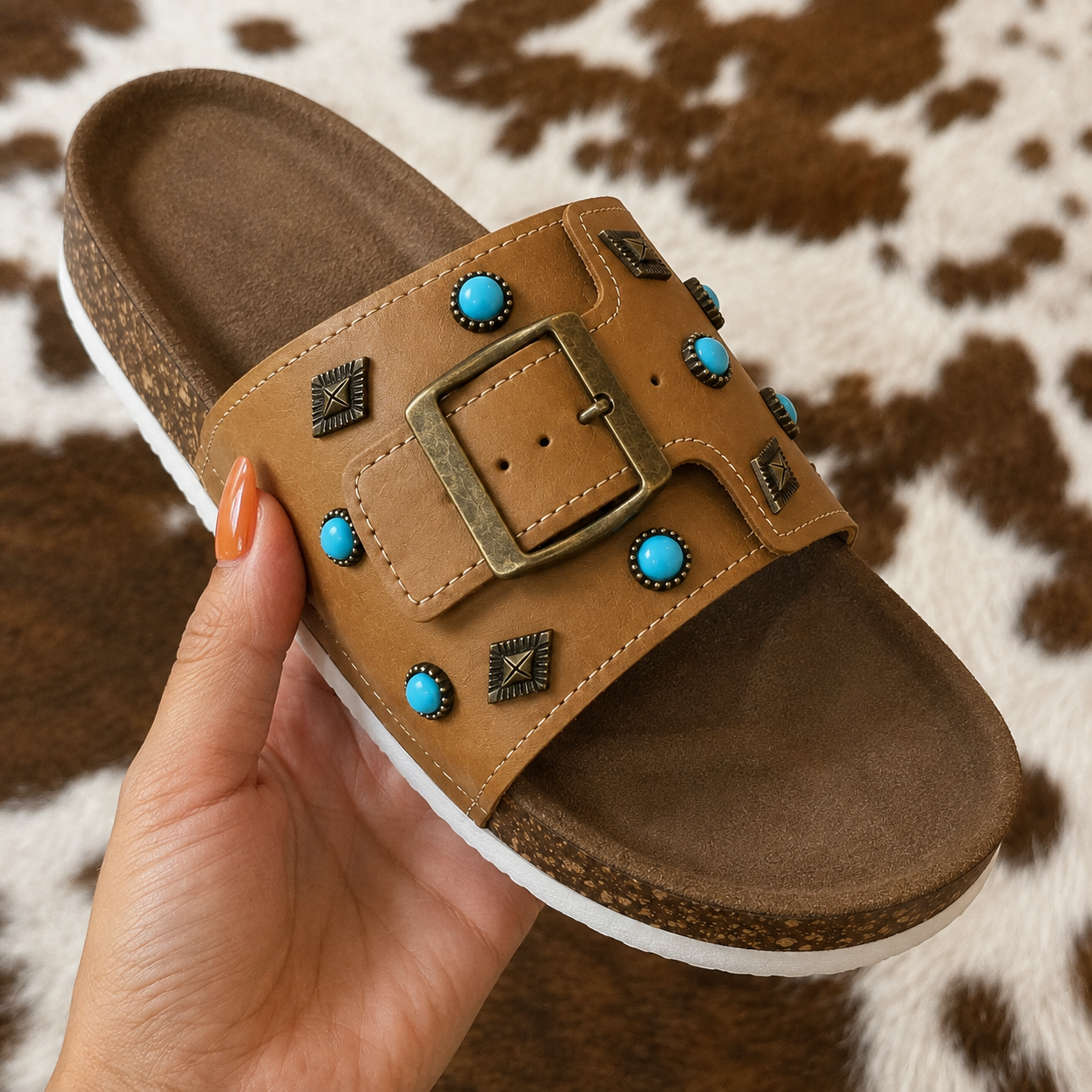 Casual Western Studded Buckle Slide Slippers For Women