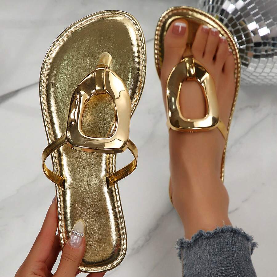 Dressy Geometric Buckle Flat Sandals For Women