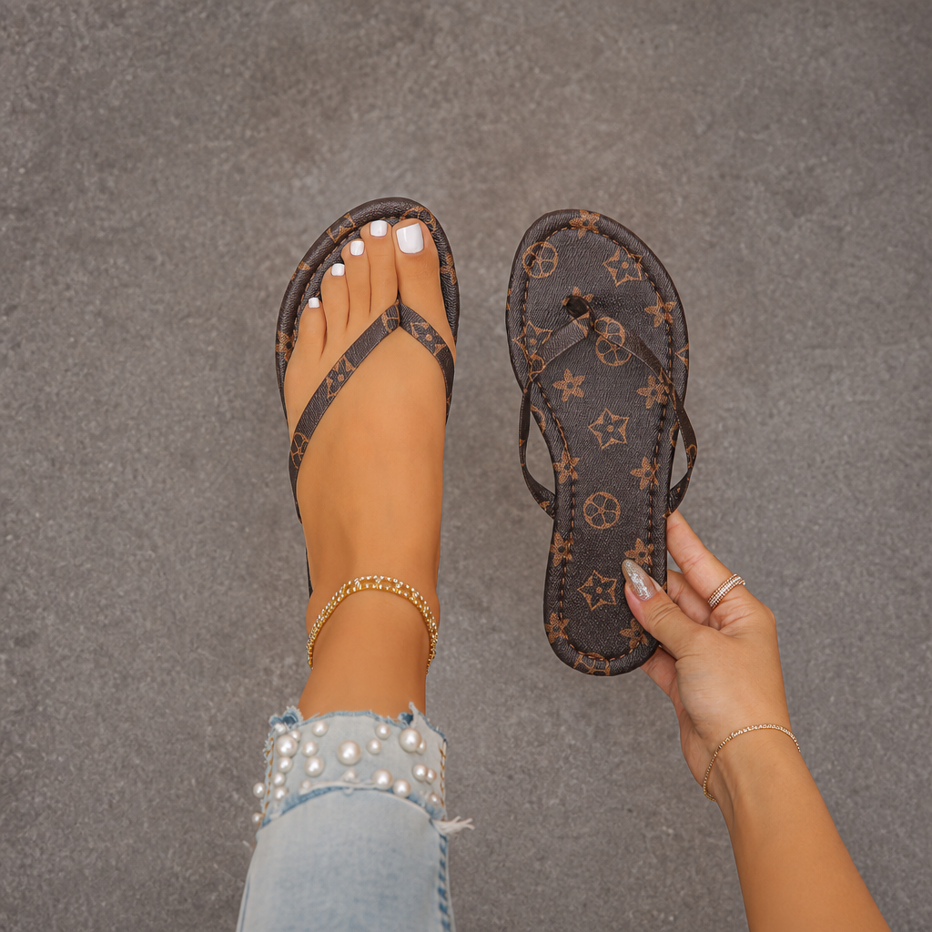 Vacation Themed Flower Printed Flat Flip Flops