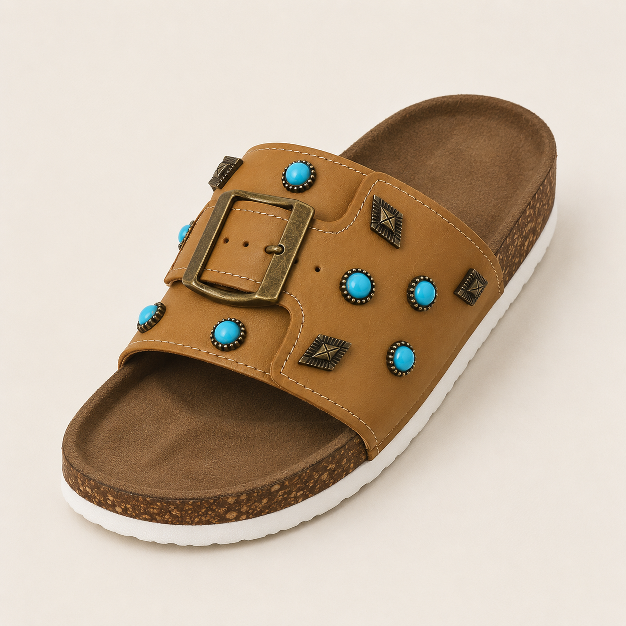 Casual Western Studded Buckle Slide Slippers For Women