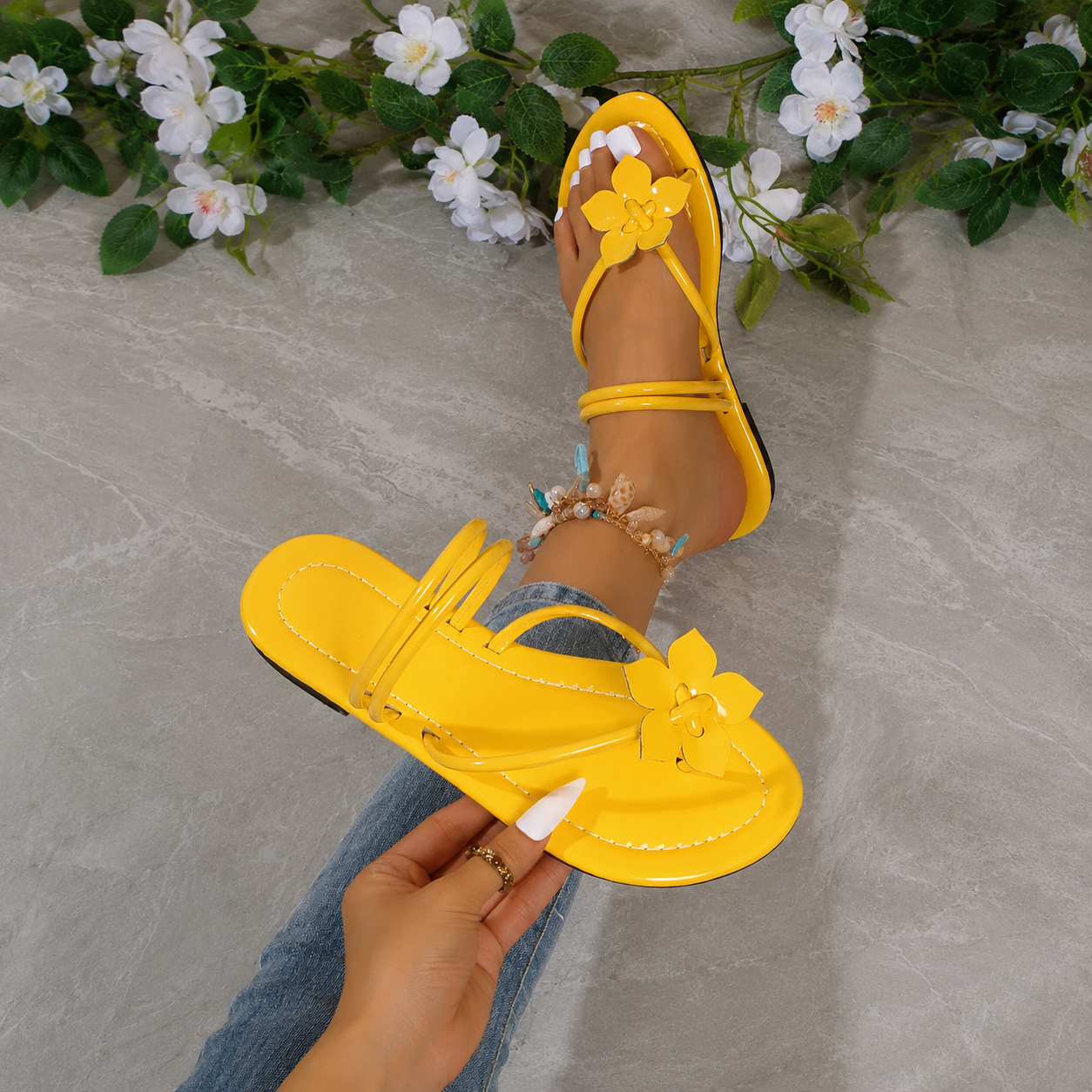 Floral Strap Flat Sandals for Casual Summer Wear for Women