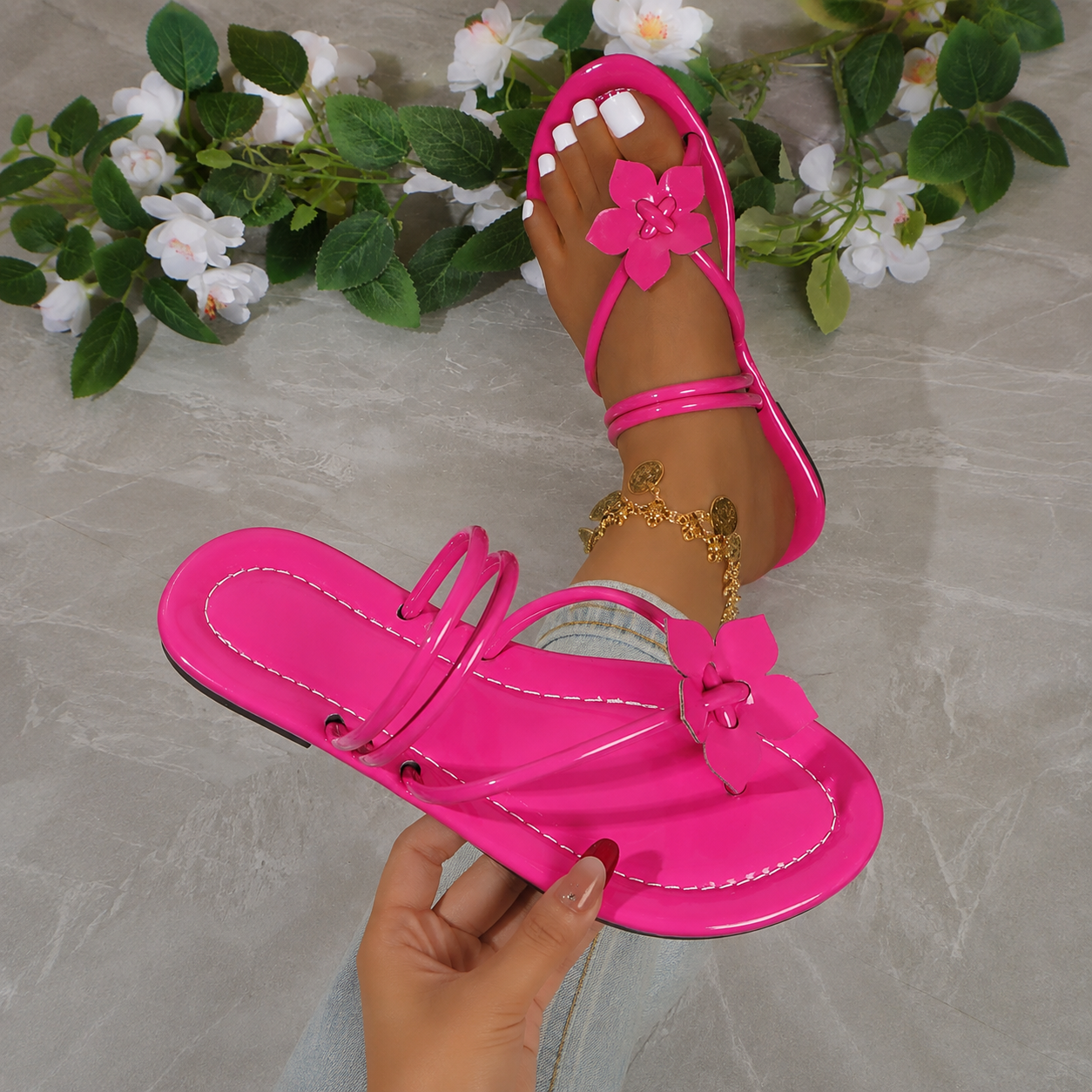 Floral Strap Flat Sandals for Casual Summer Wear for Women