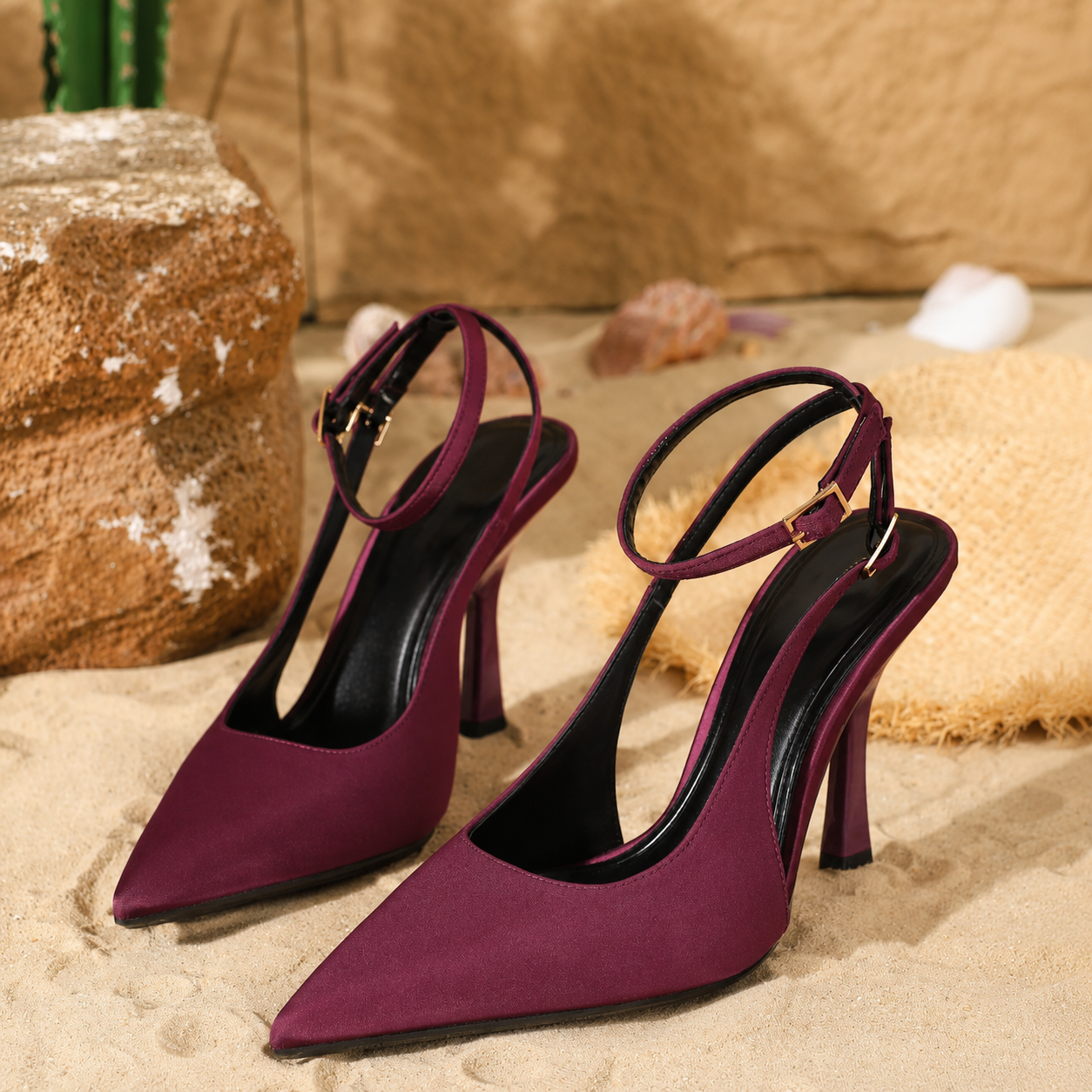 Pointed Slingback Party Sandal with Buckle Strap for Women