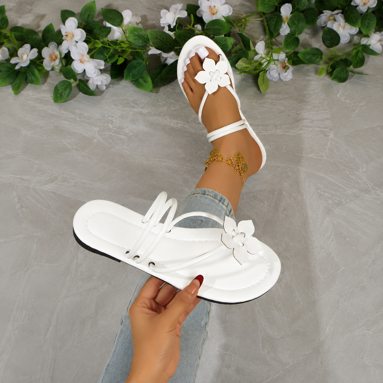 Floral Strap Flat Sandals for Casual Summer Wear for Women