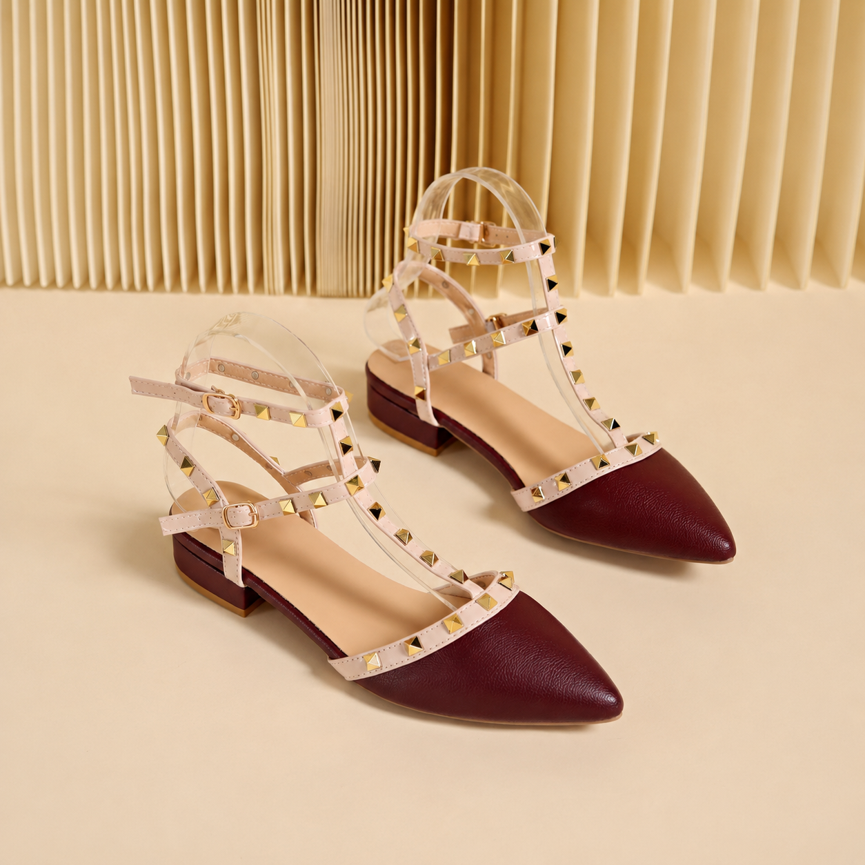 Studded Buckle Strap Shoes for Date Night and All Season Wear for Women