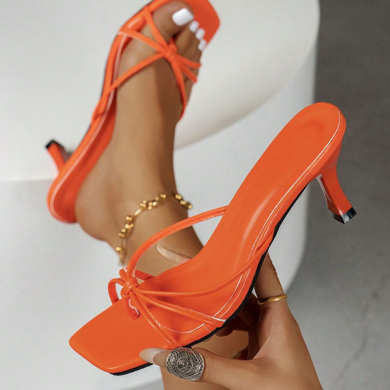 Stylish Criss Cross Strap Mule Slip On Sandals For Women in Light Brown - On-Foot View