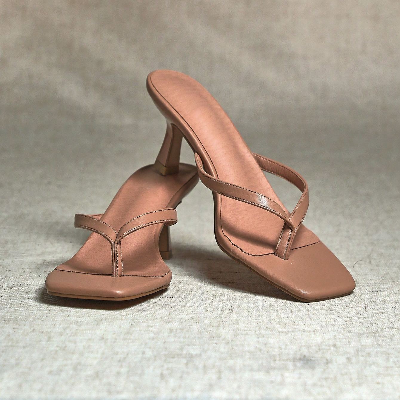 Stylish Thong Strap Kitten Style Slip On Sandals For Women in Dark Brown - Back View