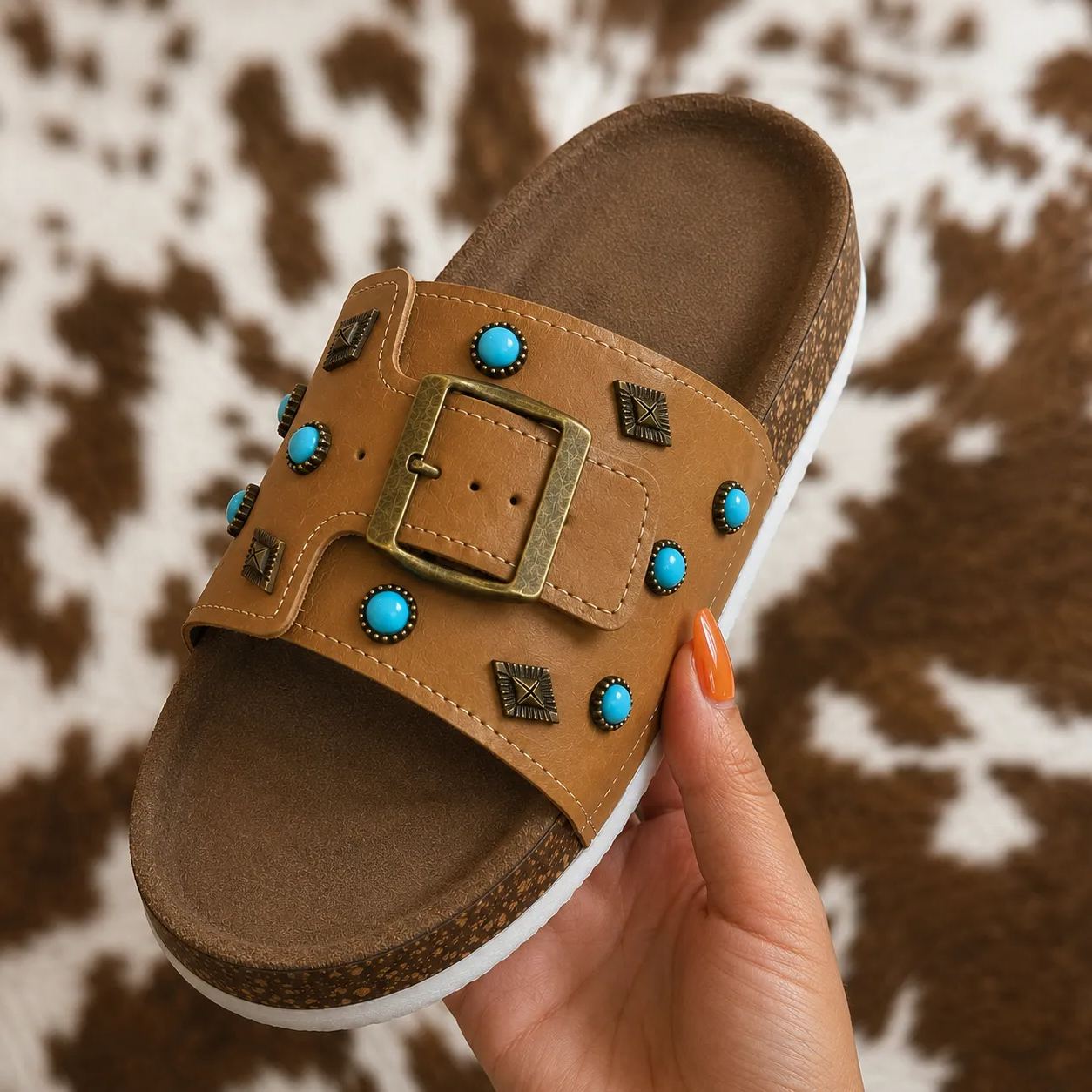 Casual Western Studded Buckle Slide Slippers For Women