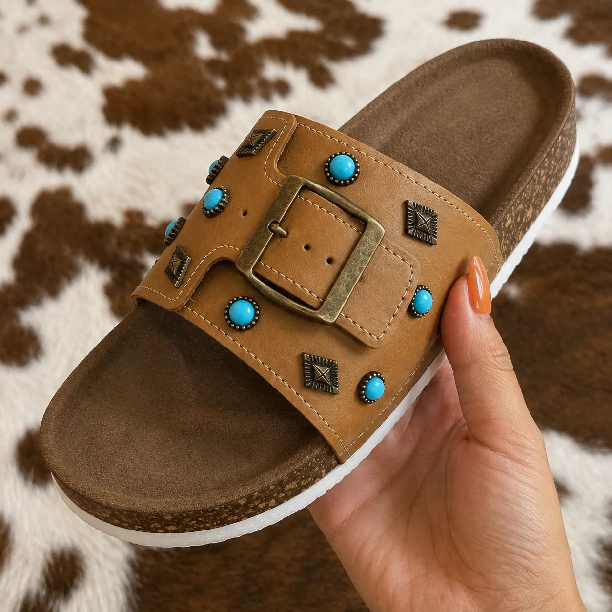 Casual Western Studded Buckle Slide Slippers For Women