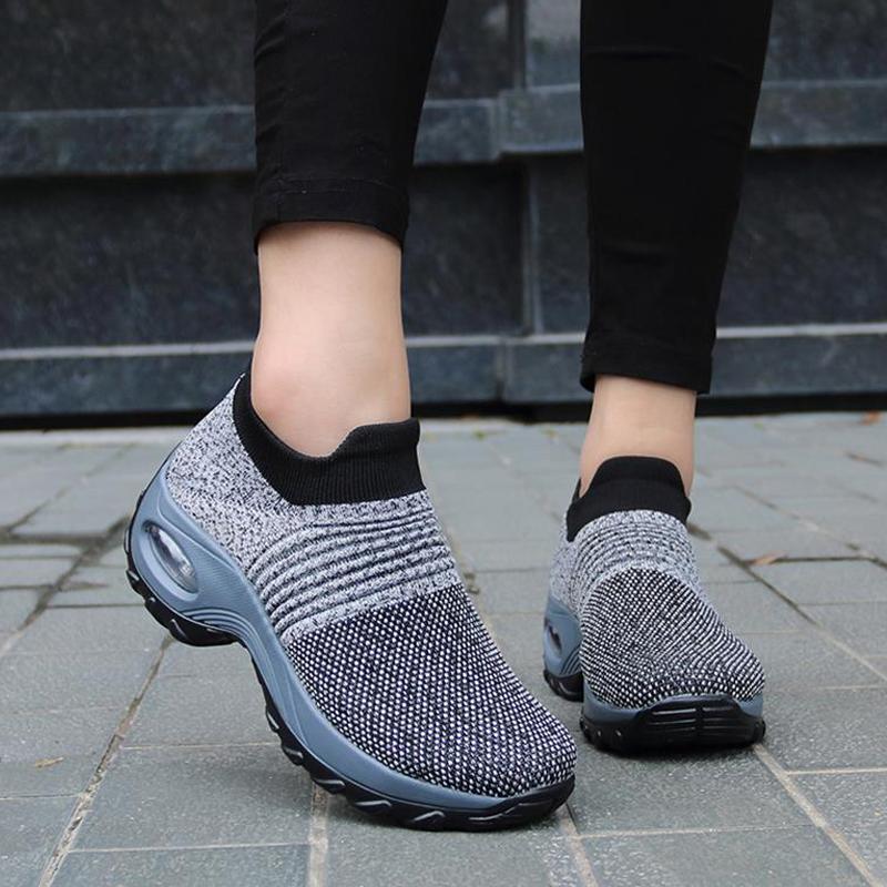 Women Comfortable Knit Slip-On Shoes - Comfy Platform Shoes