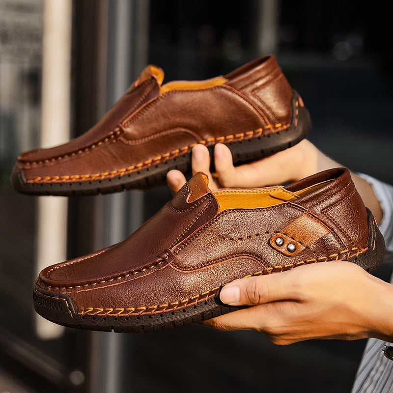 Men's Comfortable And Breathable Leather Shoes - Comfy Platform Shoes