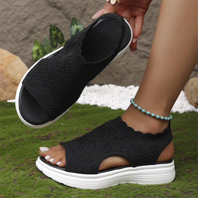 Knit Platform Sandals With Cushioned Sole For Women
