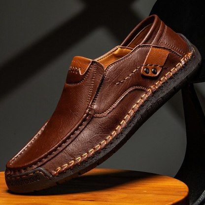 Men's Comfortable And Breathable Leather Shoes - Comfy Platform Shoes