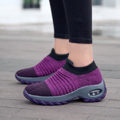 Women Comfortable Knit Slip-On Shoes - Comfy Platform Shoes