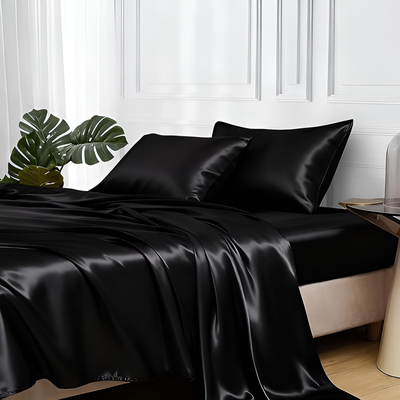 4 Piece Of Satin Queen Sheet Set With Deep Pocket