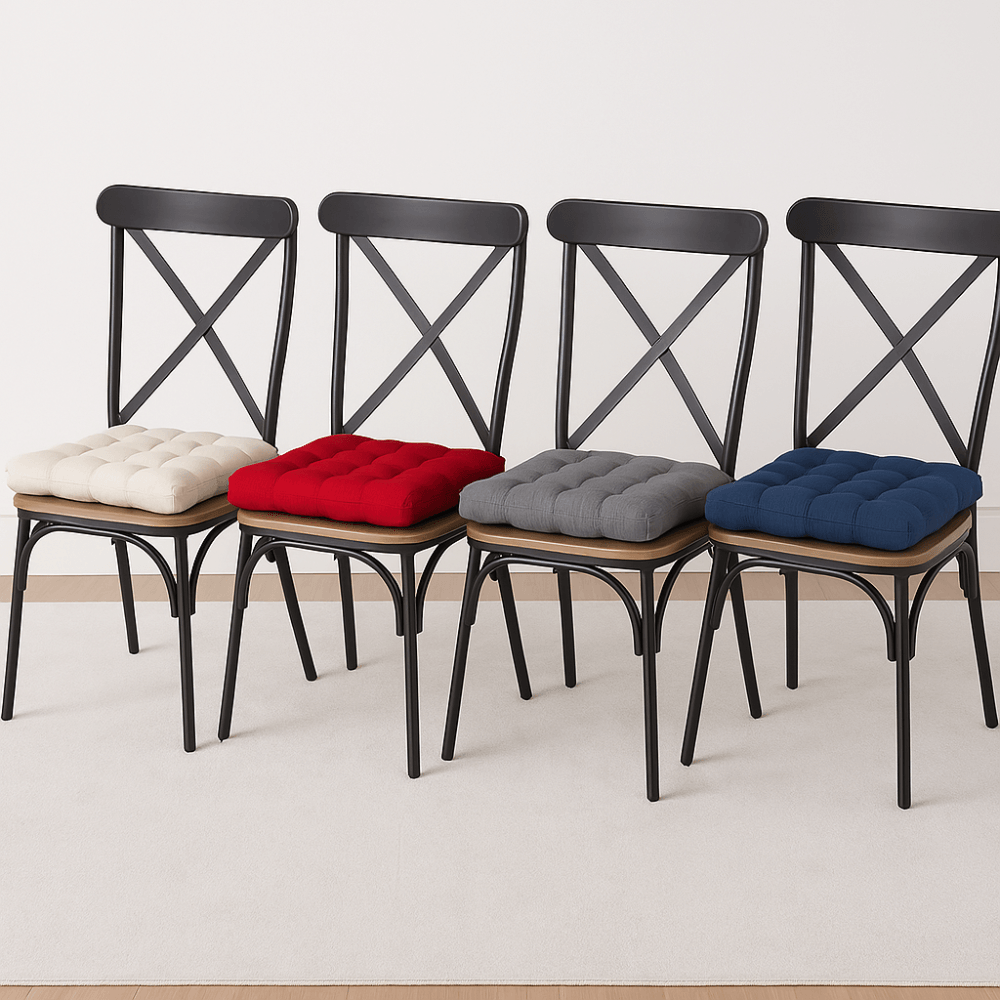 4 Piece Textured Chair Seat Cushion Set With Velcro Loops - Comfy Sofa Cover