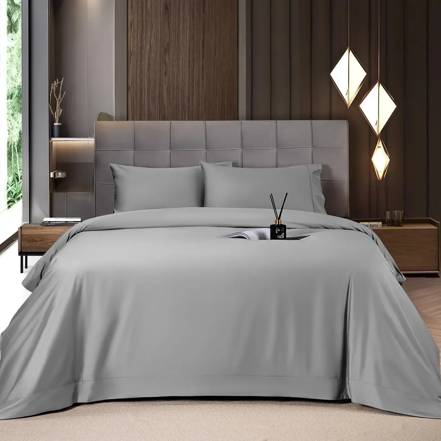 Solid Colored Lightweight Fitted Bedding Sheet Set With Deep Pocket