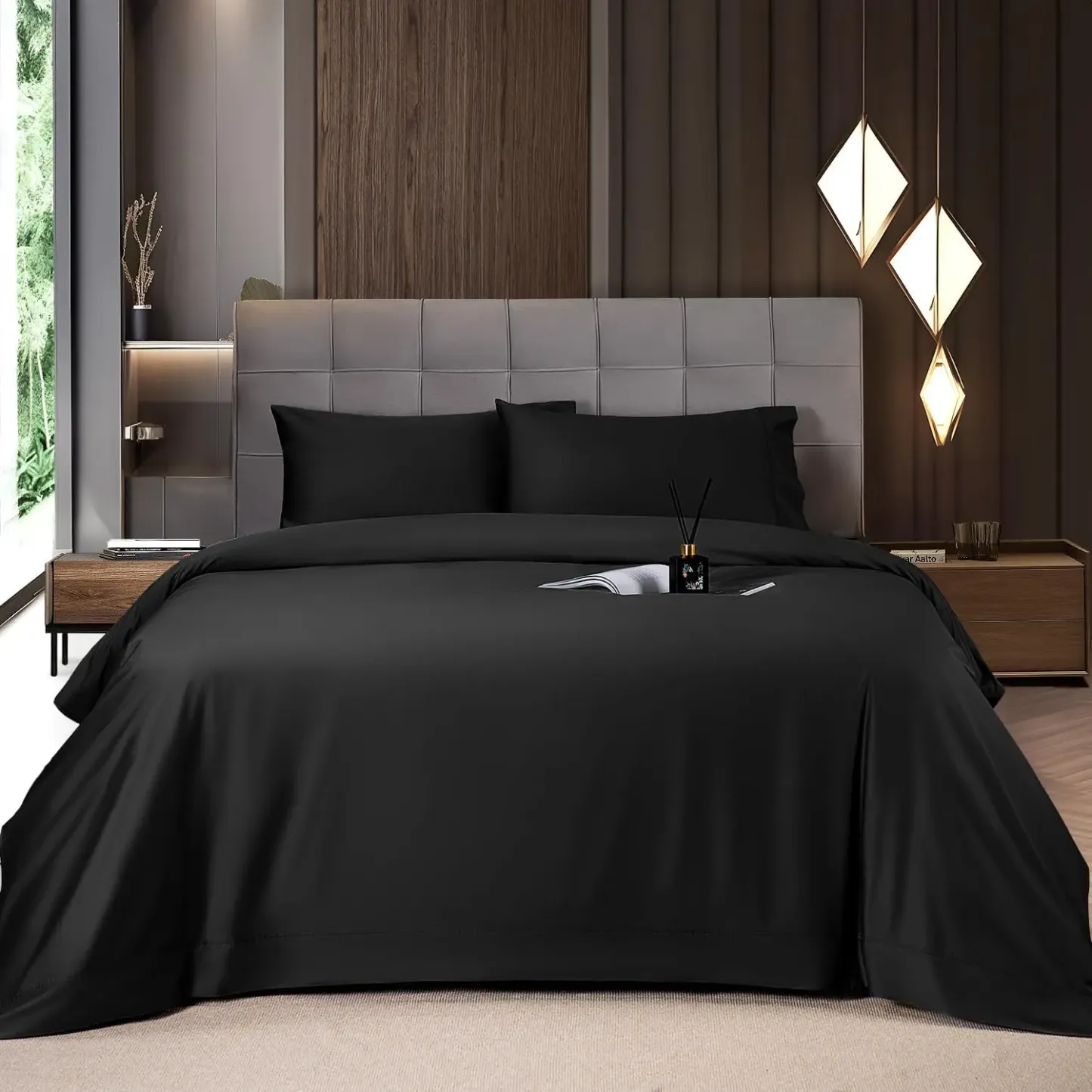 Solid Colored Lightweight Fitted Bedding Sheet Set With Deep Pocket