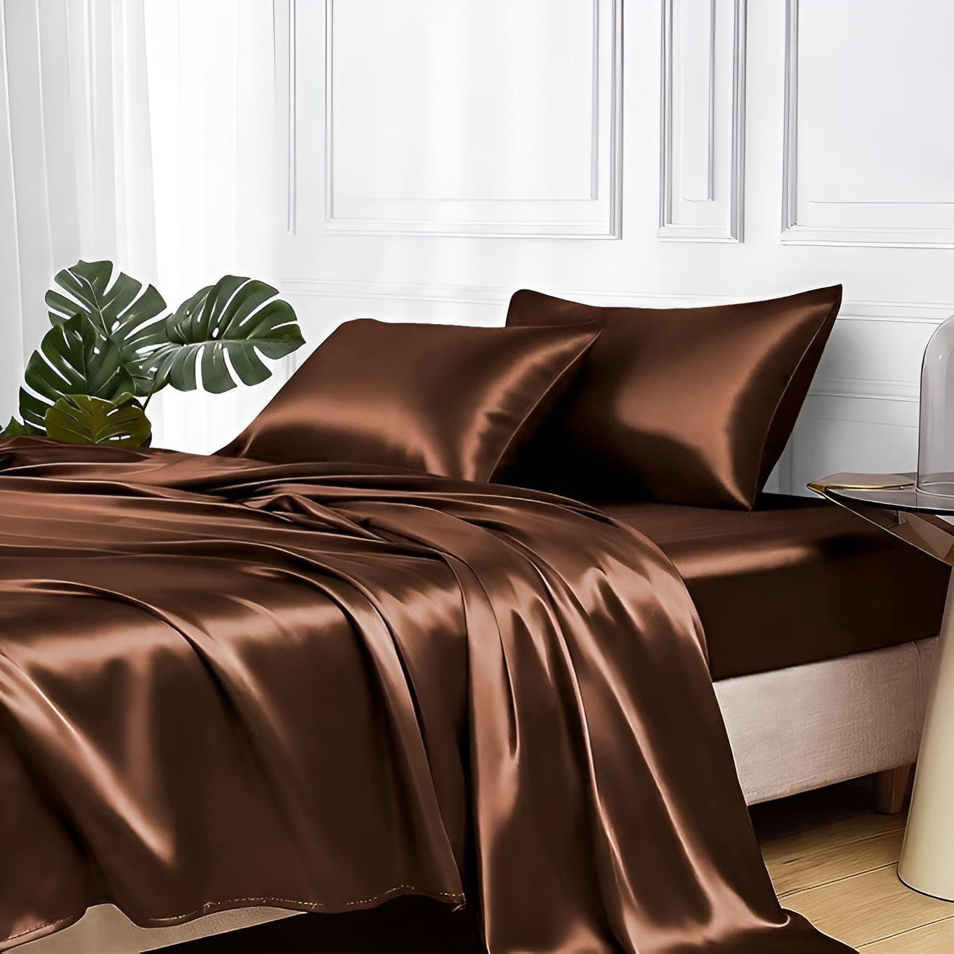 4 Piece Of Satin Queen Sheet Set With Deep Pocket