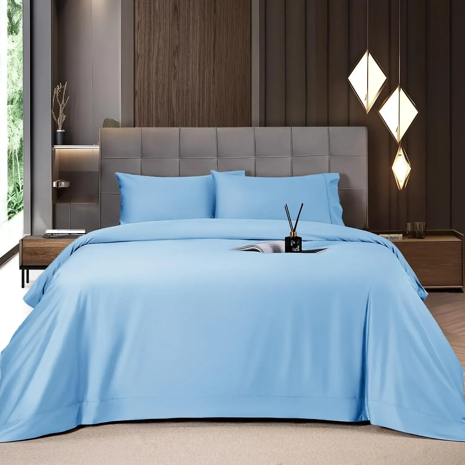 Solid Colored Lightweight Fitted Bedding Sheet Set With Deep Pocket
